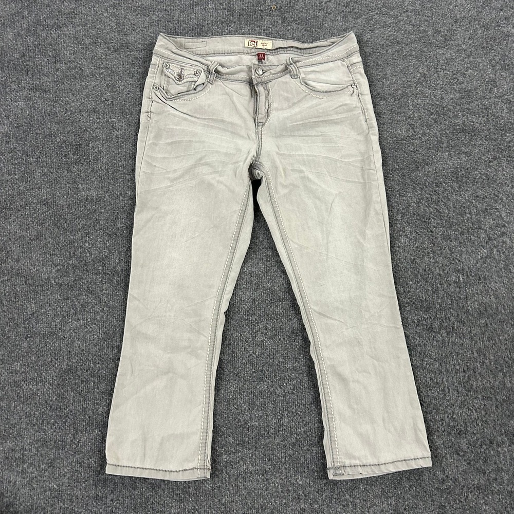 l.e.i. Jeans Womens Size 11 Gray Ashley Low Rise Straight Leg Embellished Denim